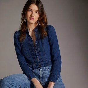 NWT - Anthropologie Pilcro Button down Ruffled Hem Denim Blouse